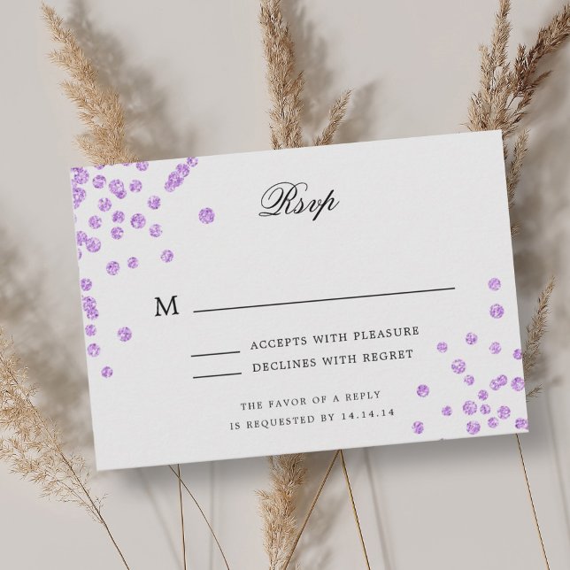 Elegante Script Wedding RSVP Purple Confetti (Elegant Script Wedding RSVP Purple Confetti )