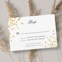 Elegante Script Wedding RSVP Purpurina de oro Conf