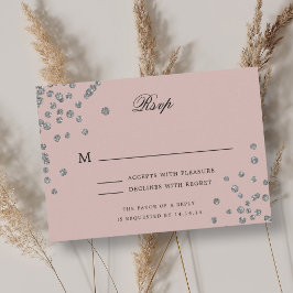 Elegante Script Wedding RSVP Silver Confetti Rubor