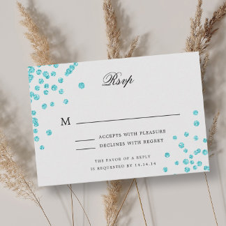 Elegante Script Wedding RSVP Turquoise Confetti