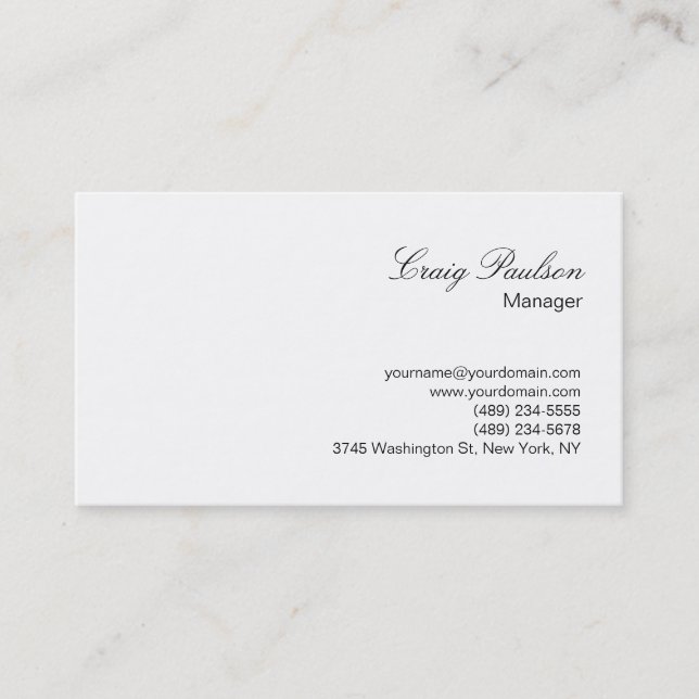Elegante Script White Plain Tarjeta de visita simp (Anverso)