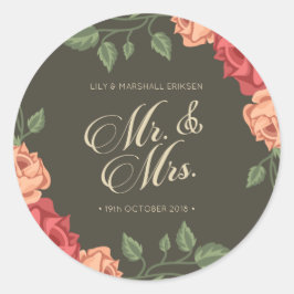 Elegante Sello de Pegatina de Boda de Sr y Sra con