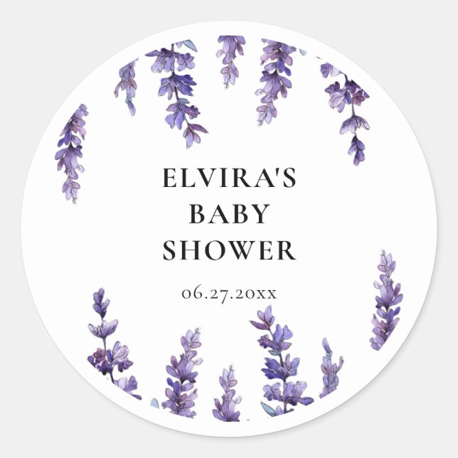 Elegante sello para sobres Baby Shower de lavanda  (Anverso)