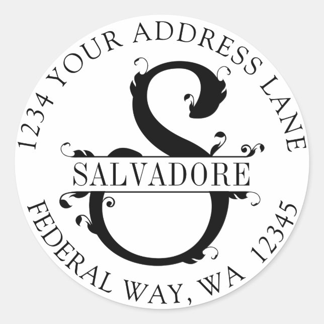 Elegante Sello para sobres circular de Monograma S (Anverso)