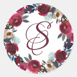 Elegante Sello para sobres de Monograma Borgoña Ro