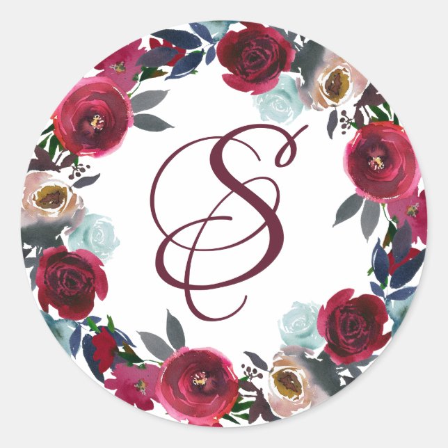 Elegante Sello para sobres de Monograma Borgoña Ro (Anverso)