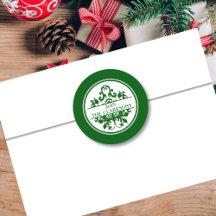 Elegante Sello para sobres redondo de damasco blan