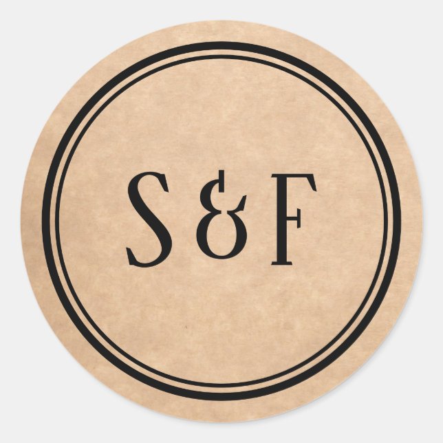 Elegante Sello para sobres Rústico Kraft Monograma (Anverso)