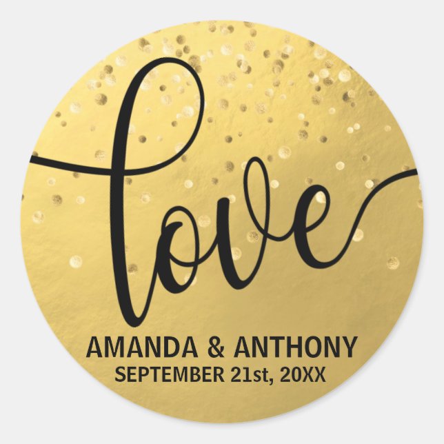 Elegante Sellos de Boda de Relieve metalizado dora (Anverso)