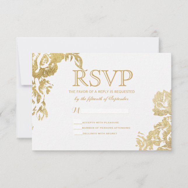 Elegante Sencillo Rosa moderno Floral Gold RSVP (Anverso)