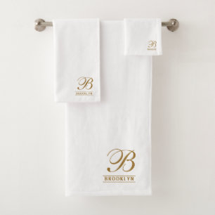 Elegante Serio de Guión Dorado Monograma Blanco