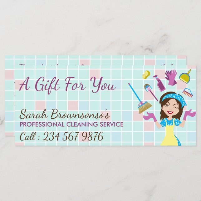 Elegante Servicio de Limpieza Azul Rosa Maid Janit (Anverso / Reverso)