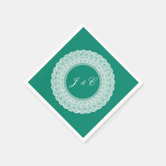 Elegante servilleta de cóctel de encaje verde azul (Borde)