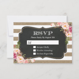 Elegante Shabby Burlap Stripes Floral RSVP Respues