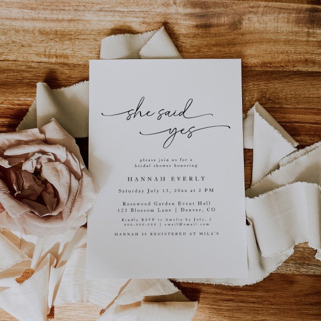 Elegante "She Said Yes" Bridal Shower Invitación (Subido por el creador)