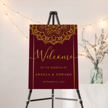 Elegante Signo De Bienvenida Boda De Mandala Rojo