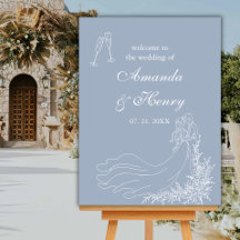 Elegante signo de bienvenida de Boda azul turbio d