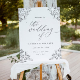 Elegante signo de bienvenida de Boda gris plateado