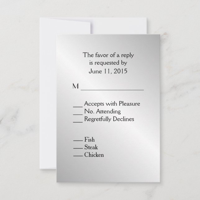 Elegante Silver Wedding RSVP con menú (Anverso)