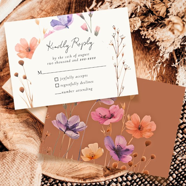 Elegante Simple Floral Boda Mocha Respuesta RSVP (Subido por el creador)
