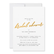 Elegante simple invitación a ducha de novias dorad