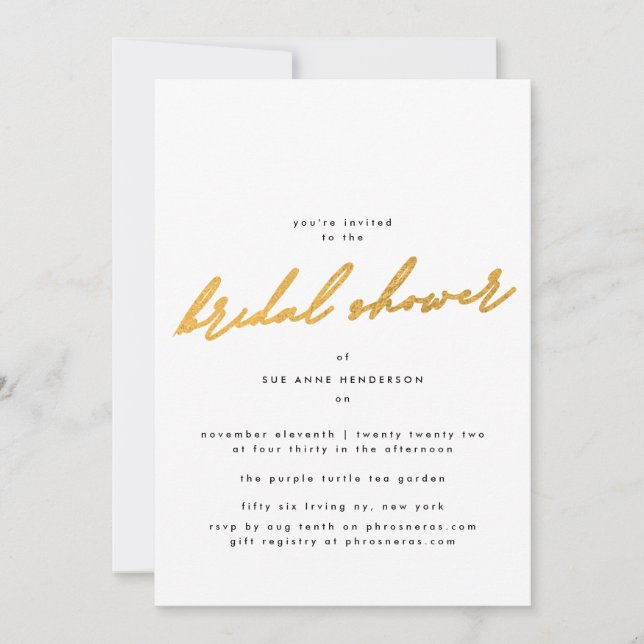 Elegante simple invitación a ducha de novias dorad (Anverso)