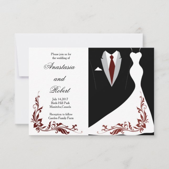 Elegante, simple invitación a la boda, vestido bod (Anverso)