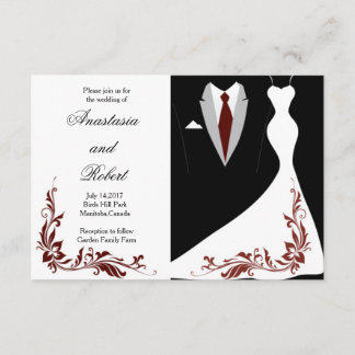 Elegante, simple invitación a la boda, vestido bod