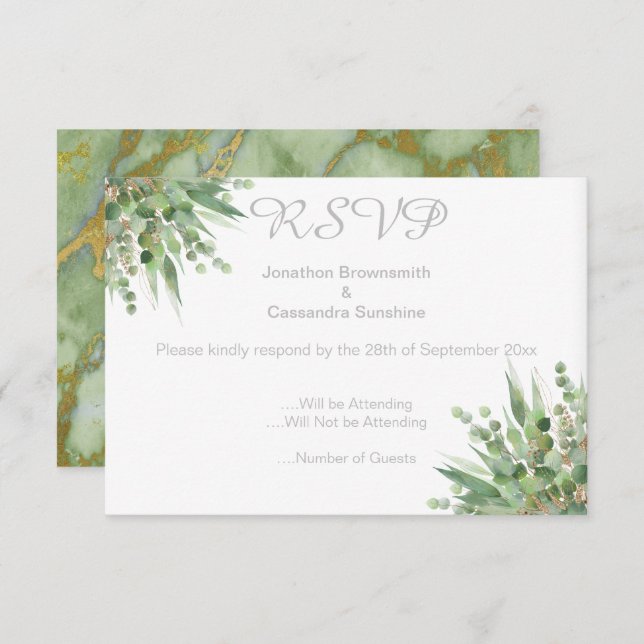ELEGANTE SIMPLE INVITACIÓN EUCALYPTUS SILVER RSVP (Anverso / Reverso)