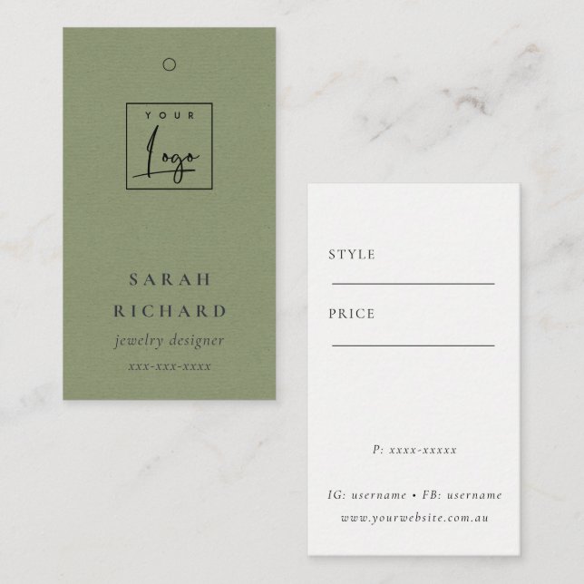 Elegante Simple Mínimo Kraft Green Logo Etiqueta d (Anverso / Reverso)