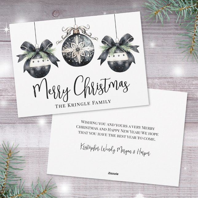 Elegante Simple Navidad Blanco Negro (Elegant Watercolor Simple Black White Christmas Holiday Card)