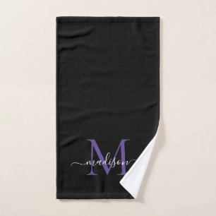 Elegante Simple Negro Morado Monograma Nombre de g