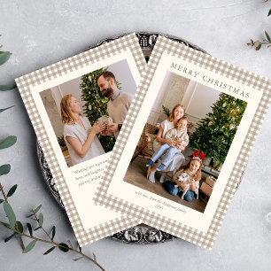 Elegante Simple Plaid Neutral 2 Fotos Navidad