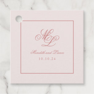 Elegante Simple Square Pink Monograma Etiqueta