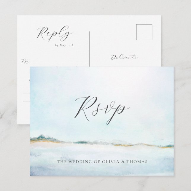 Elegante Simple Tarjeta de RSVP de Bodas de Playa  (Anverso / Reverso)