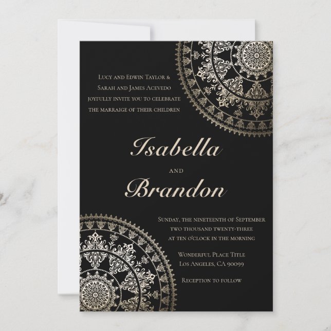 Elegante Solar Mandala Invitaciones a la Boda de O (Anverso)