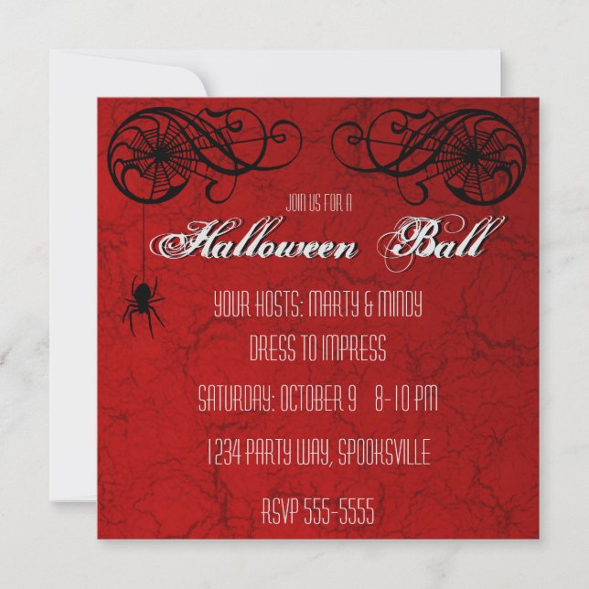 Elegante Spiderweb Halloween Ball Party Invitación (Anverso)