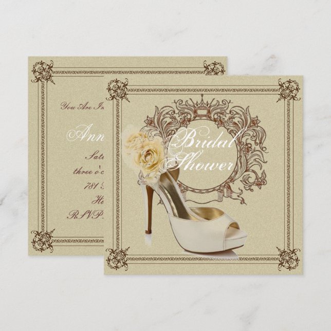 Elegante Stiletto Vintage Bridal Shower Invitación (Anverso / Reverso)