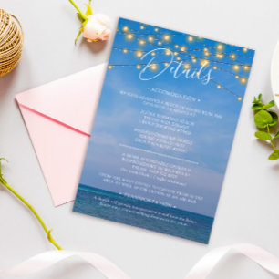 Elegante String Lights Beach Wedding Details Card