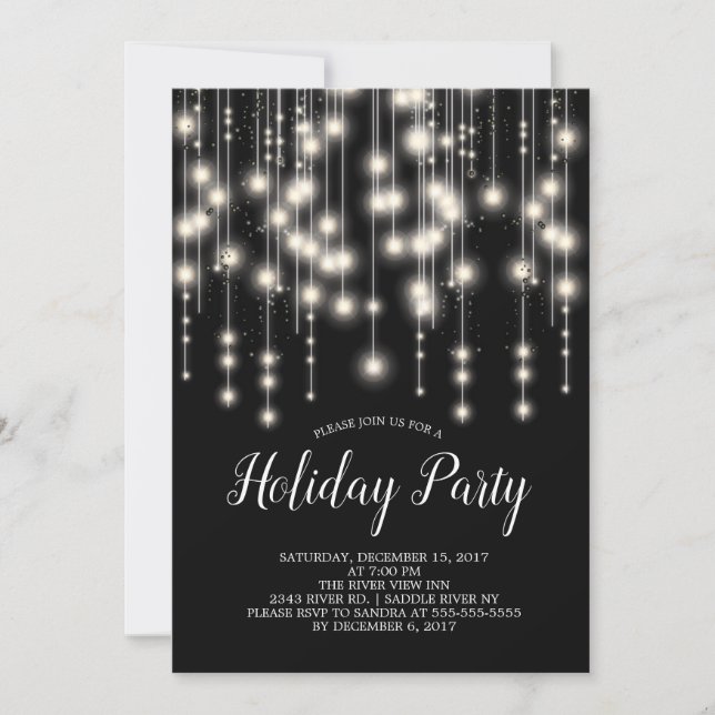 Elegante String Lights Holiday Party Invitación (Anverso)