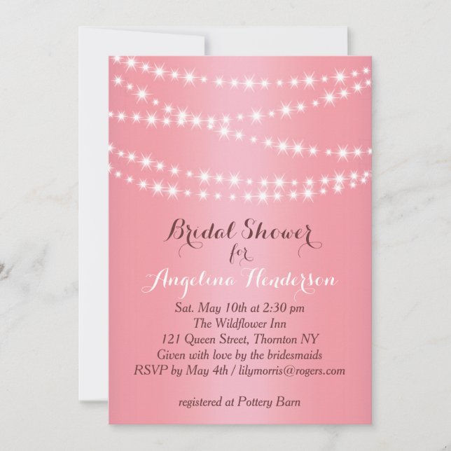 Elegante String Luces Bridal Shower Invitación (Anverso)