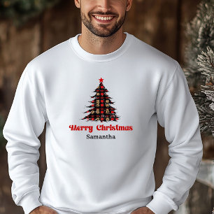 Elegante sudadera de Navidad con árbol de cuadros 