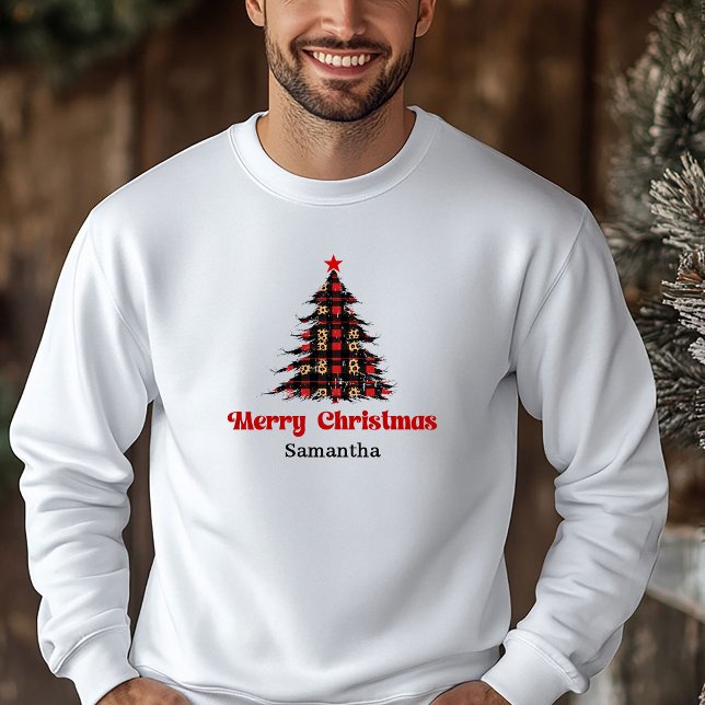 Elegante sudadera de Navidad con árbol de cuadros  (Elegant Plaid Tree Christmas Sweatshirt Cozy Style)