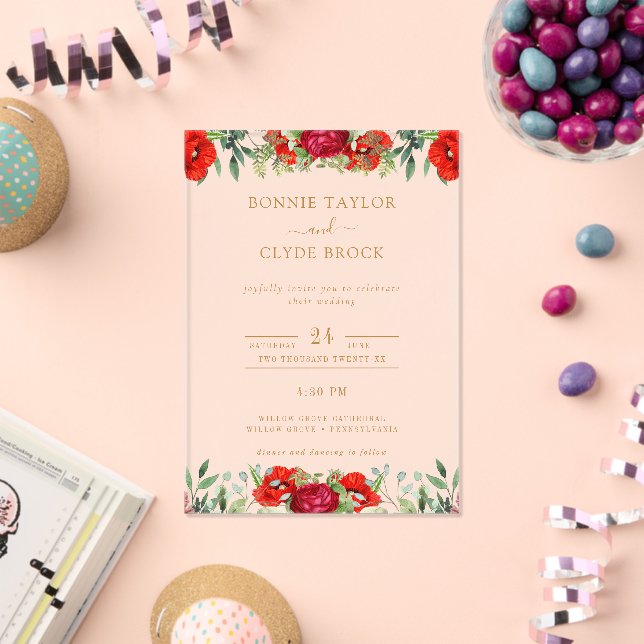 Elegante Suite de Invitación de Boda Acrílica Flor (Insitu (Celebración))