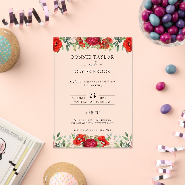 Elegante Suite de Invitación de Boda Acrílica Flor (Insitu (Celebración))