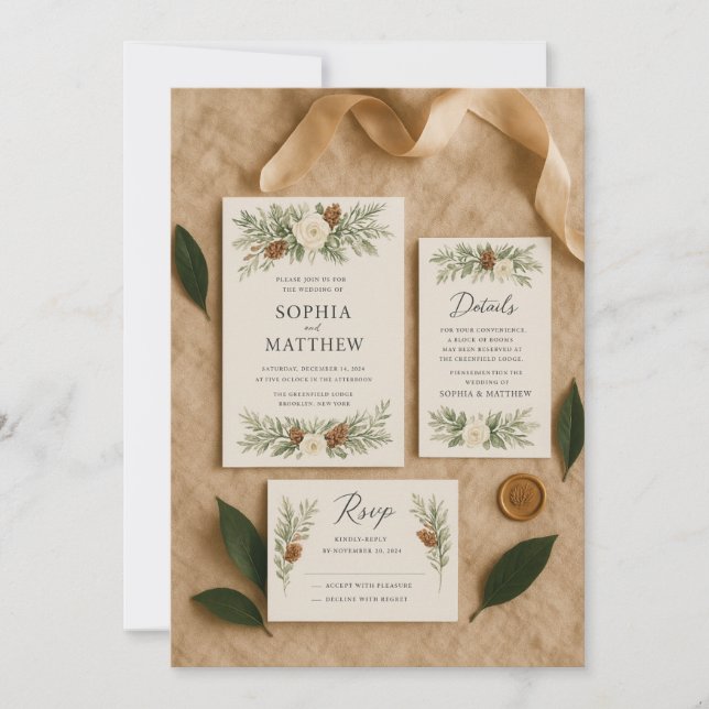 Elegante Suite de Invitación de Boda Botánica de I (Anverso)