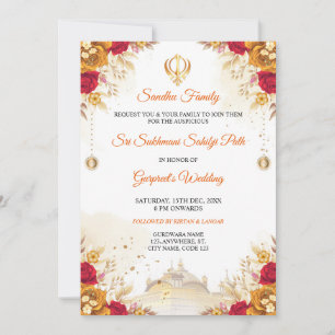 Elegante Sukhmani Sahib Sendero Invitación a la bo