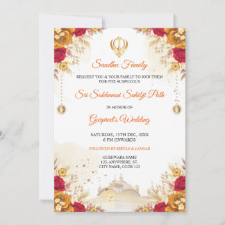 Elegante Sukhmani Sahib Sendero Invitación a la bo