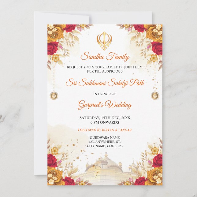 Elegante Sukhmani Sahib Sendero Invitación a la bo (Anverso)