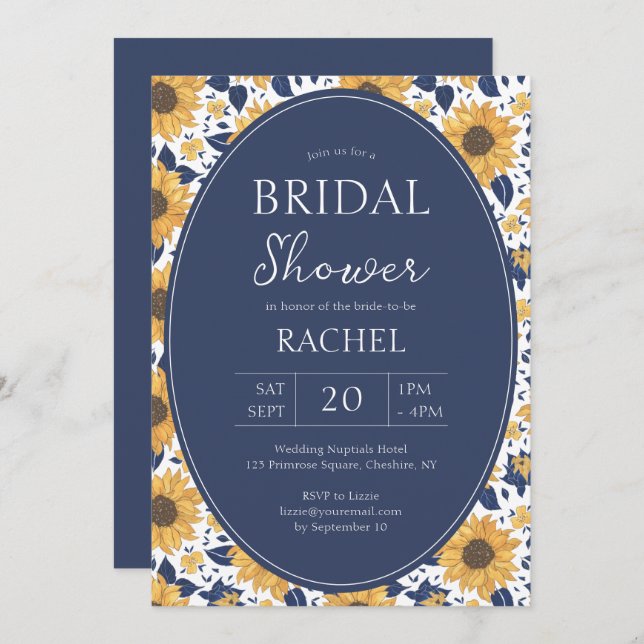 Elegante Sunflower Rustic Bridal Shower Invitación (Anverso / Reverso)
